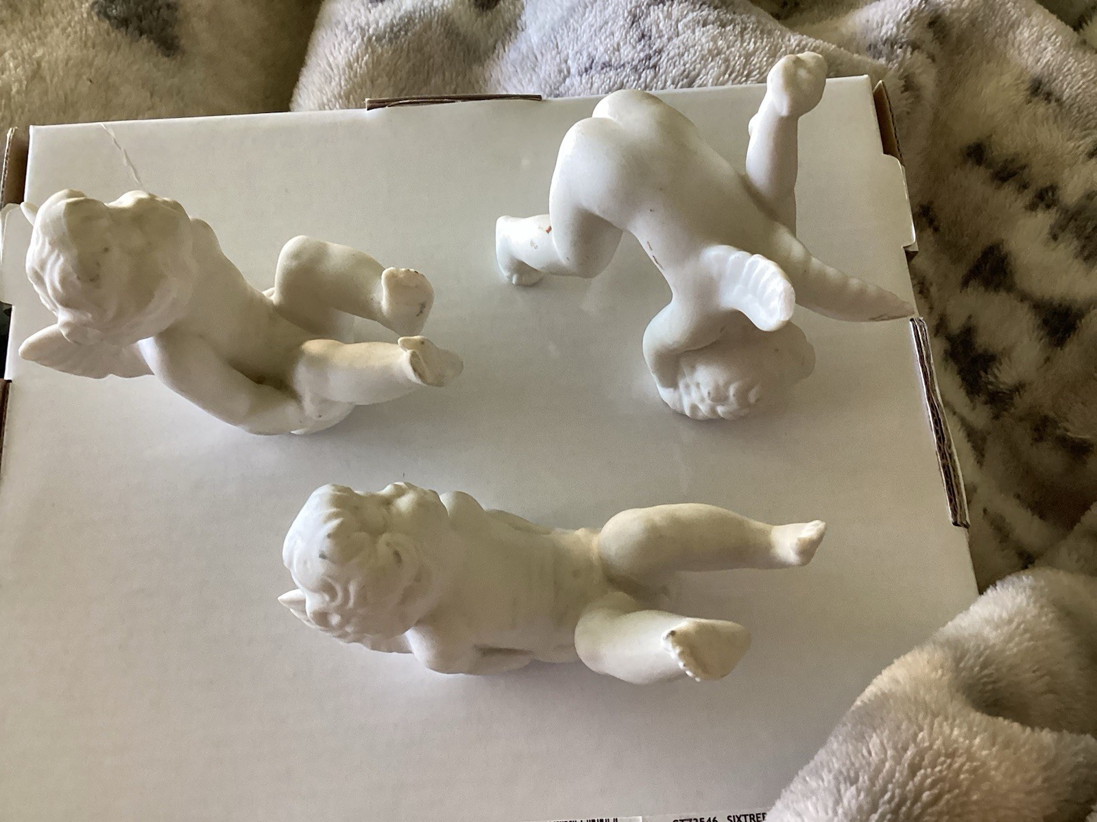 Vintage Set Of 3 Dresden Germany Bisque Tumbling Cherub Angel Figurines