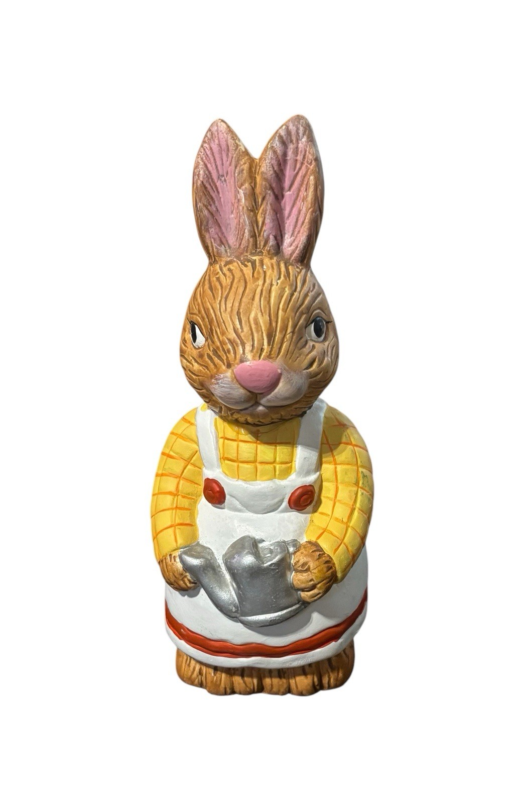 Vintage Easter Bunny Figurine Fluffy Girl With Apron And Watering Can