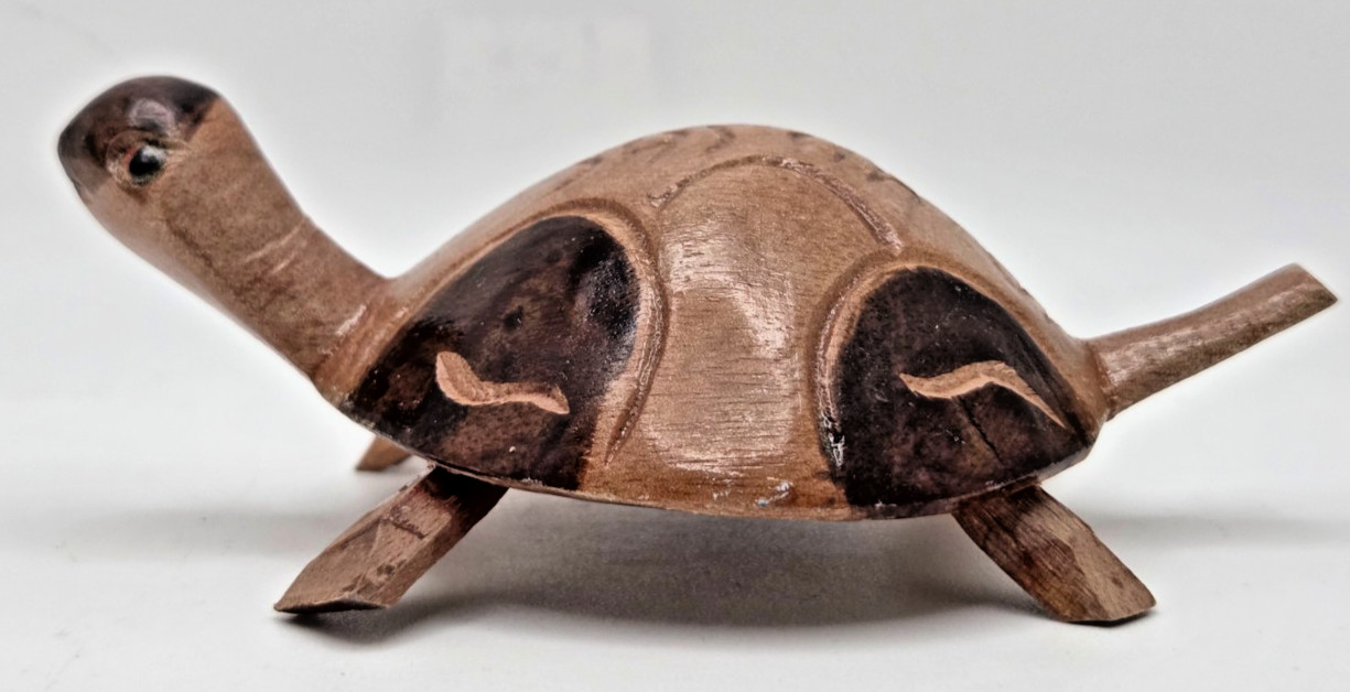 Hand Carved Wood Turtle Figurine Sculpture
