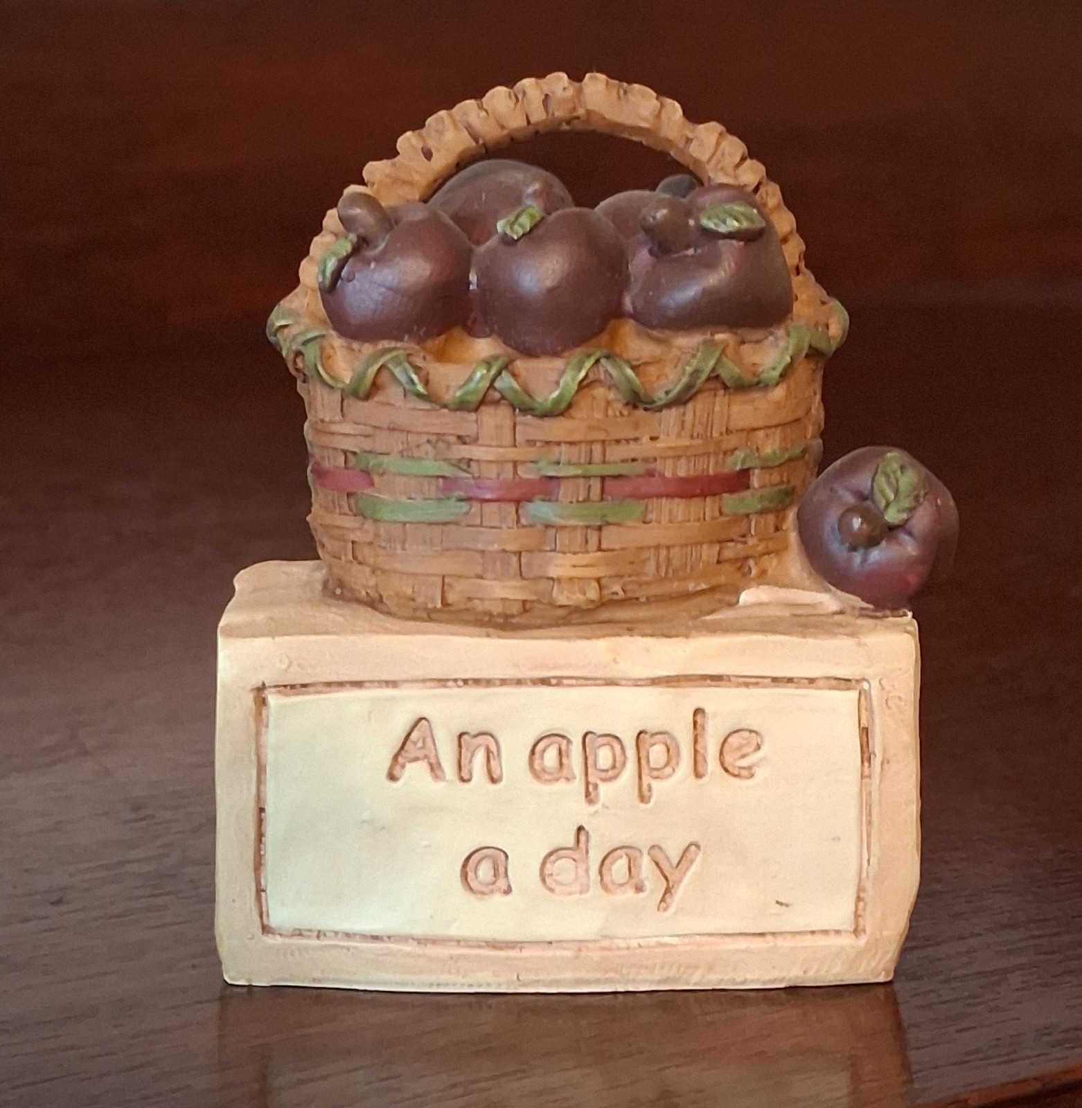 Vintage Blossom Bucket Basket Full of Apples Chunky Block Figurine by Suzi