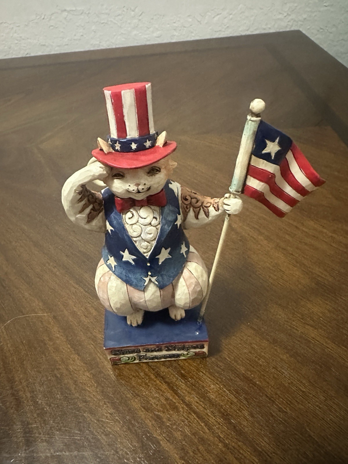 JIM SHORE STARS AND STRIPES FOREVER July 4th PATRIOTIC CAT WITH US FLAG #4021132