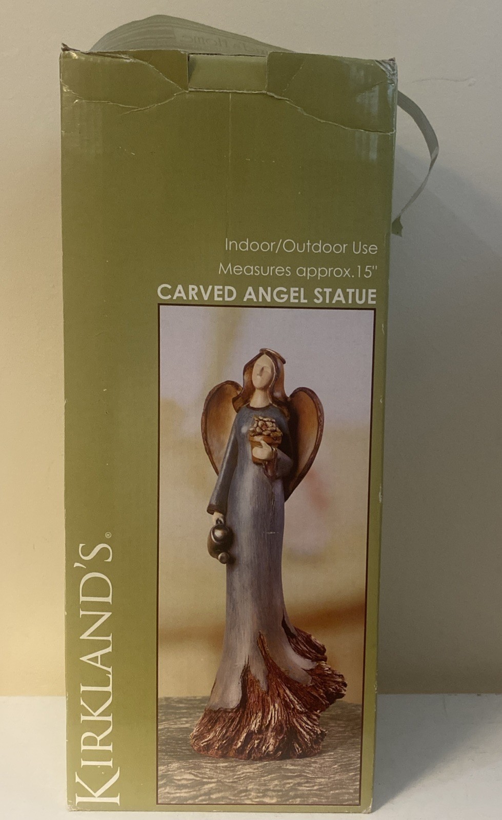 Kirkland Carved Painted Angel Statue Indoor/Outdoor Approx 15” VNT Garden Blue