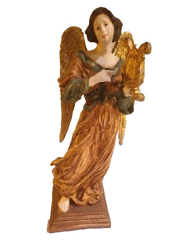 Beautiful Vintage Winged Angel With Harp 11 Inches Tall