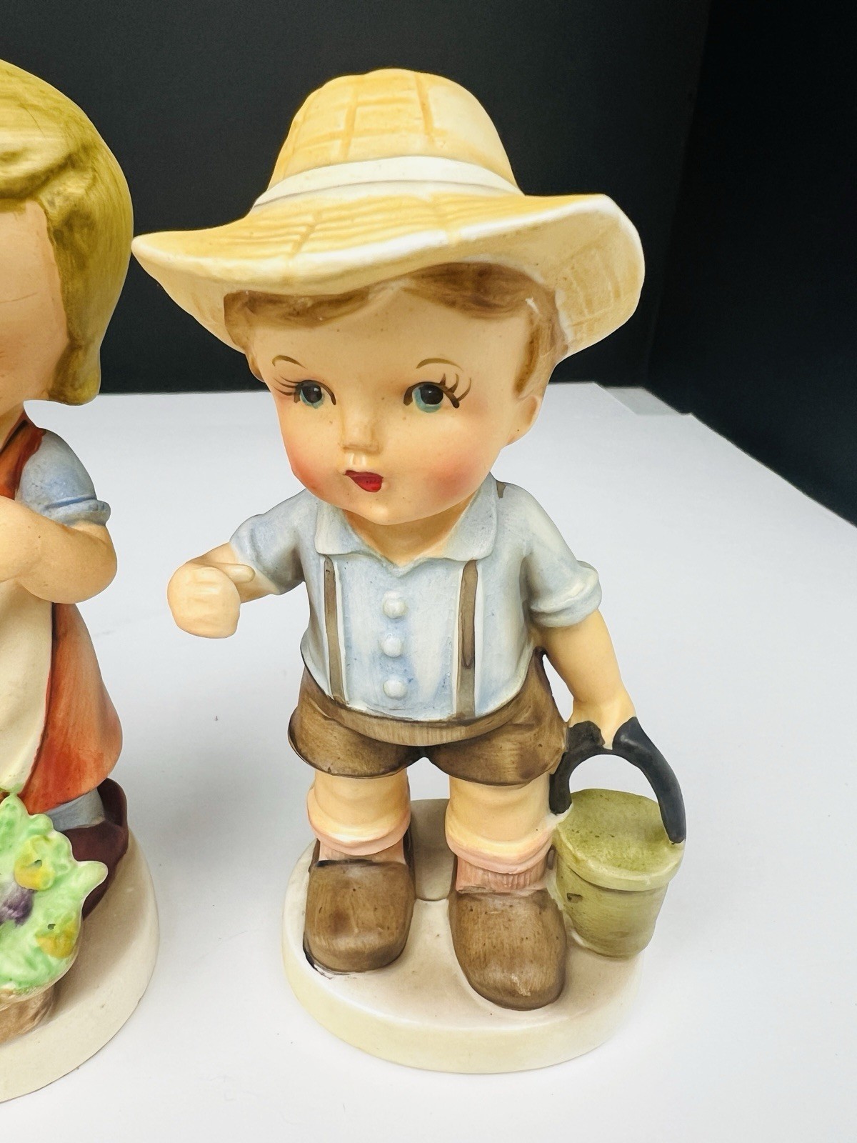 VTG 4 Ceramic Figurines Arnart The Fishing Boy Boys friend Flower Girl Prima