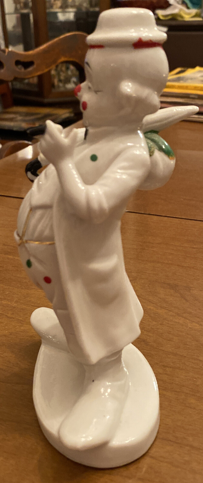 Vintage Circus Clown Polka Dots White Figurine with Umbrella