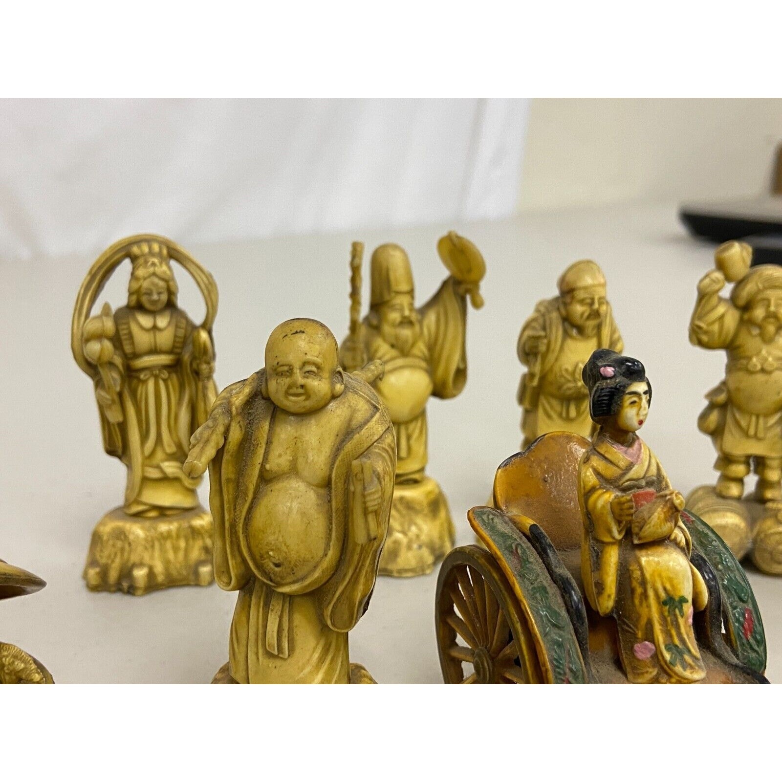 Seven Lucky Gods of Fortune Figurines Vintage Japanese Ceramic Complete Set