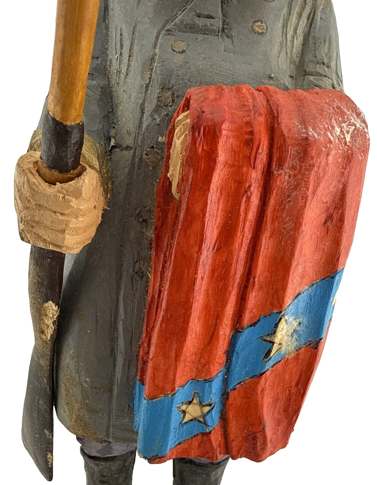 Carved Wood Confederate Soldier Figure Peg Neck Rustic Primitive 10 1/4″ Tall