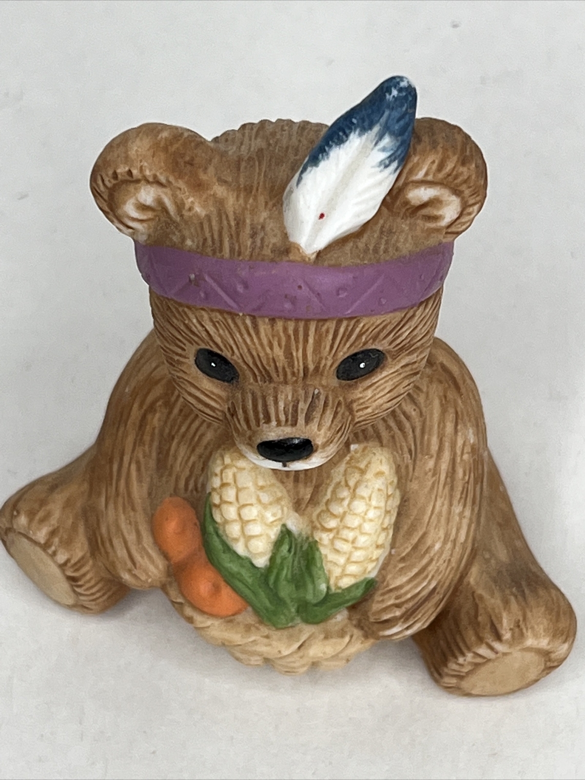 HOMCO NOVEMBER Teddy Bear of the Month Figurine 1413 w/FEATHER HEADBAND & CORN