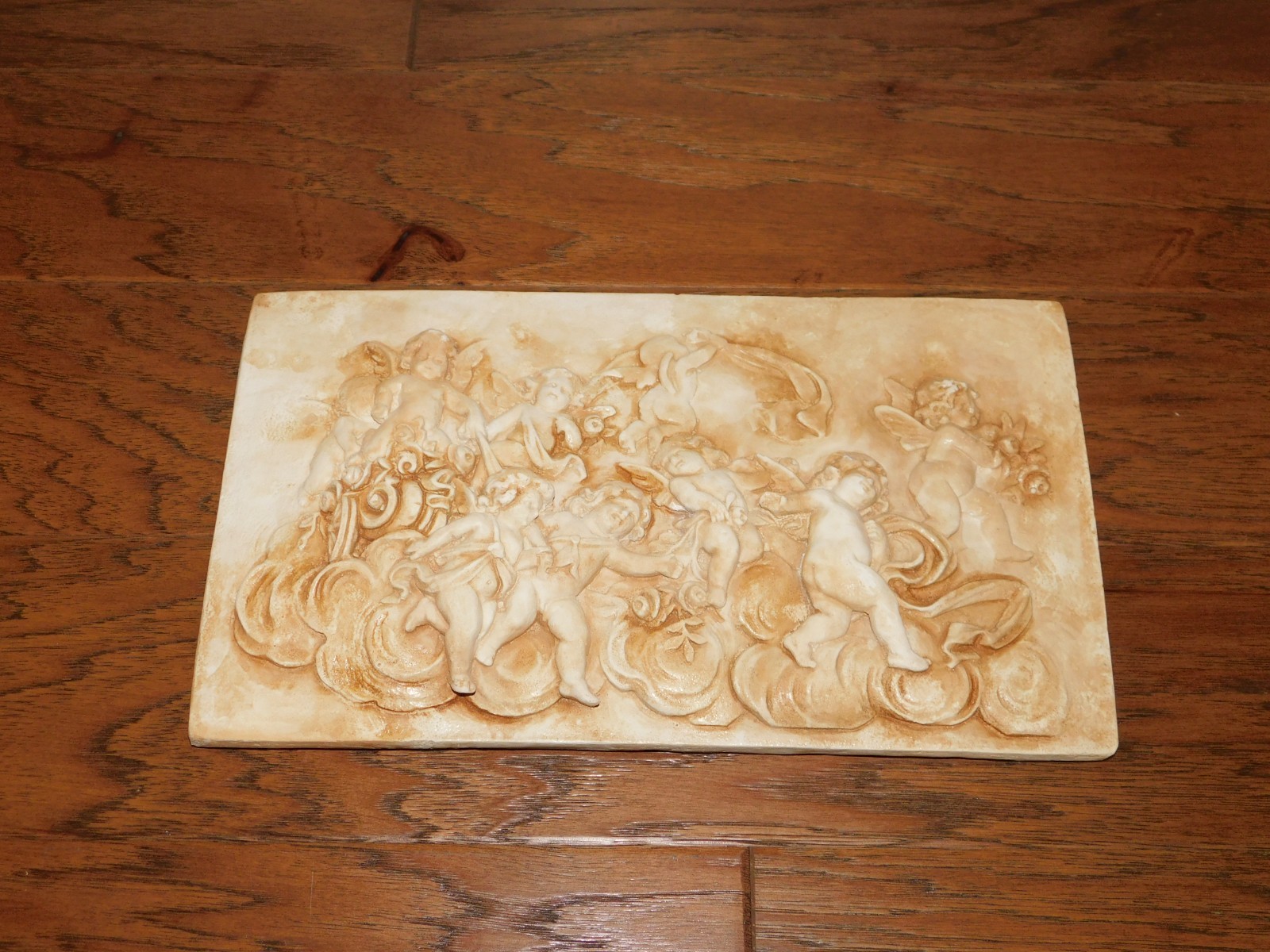 VINTAGE Heavenly Cherub Angels in Clouds Wall Relief Sculpture Plaque Plaster