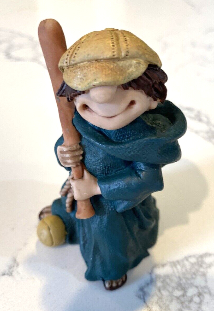 Vintage 1998 Friar Folk Figurine Monk holding Baseball Bat & Ball- Faith Whimsy