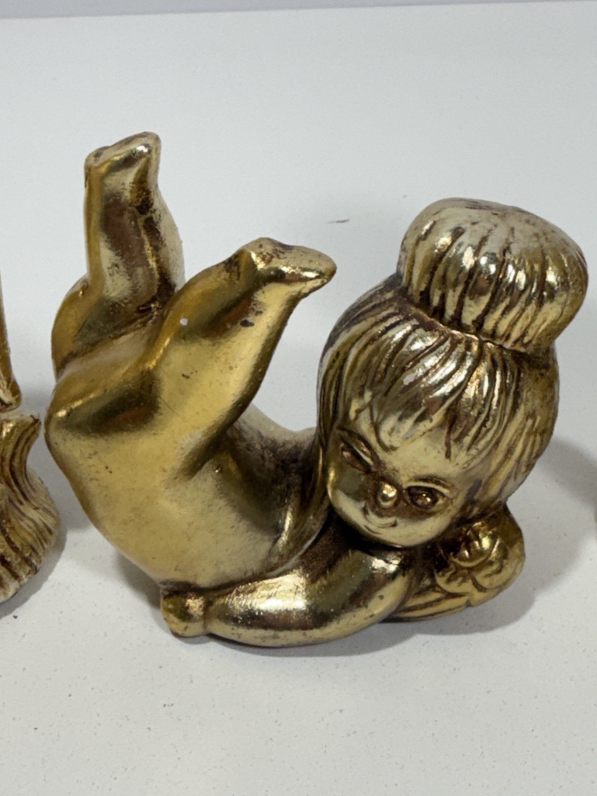 Flower Child Angels 70s Kitschy Figurines Gold Cherub Green Eyes MCM Japan 3 Set
