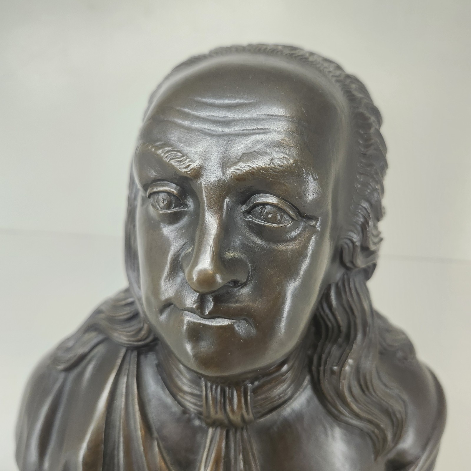 Heavy Bronze Benjamin Franklin 10″ Bust Statue Houdon Style Signed & Numbered