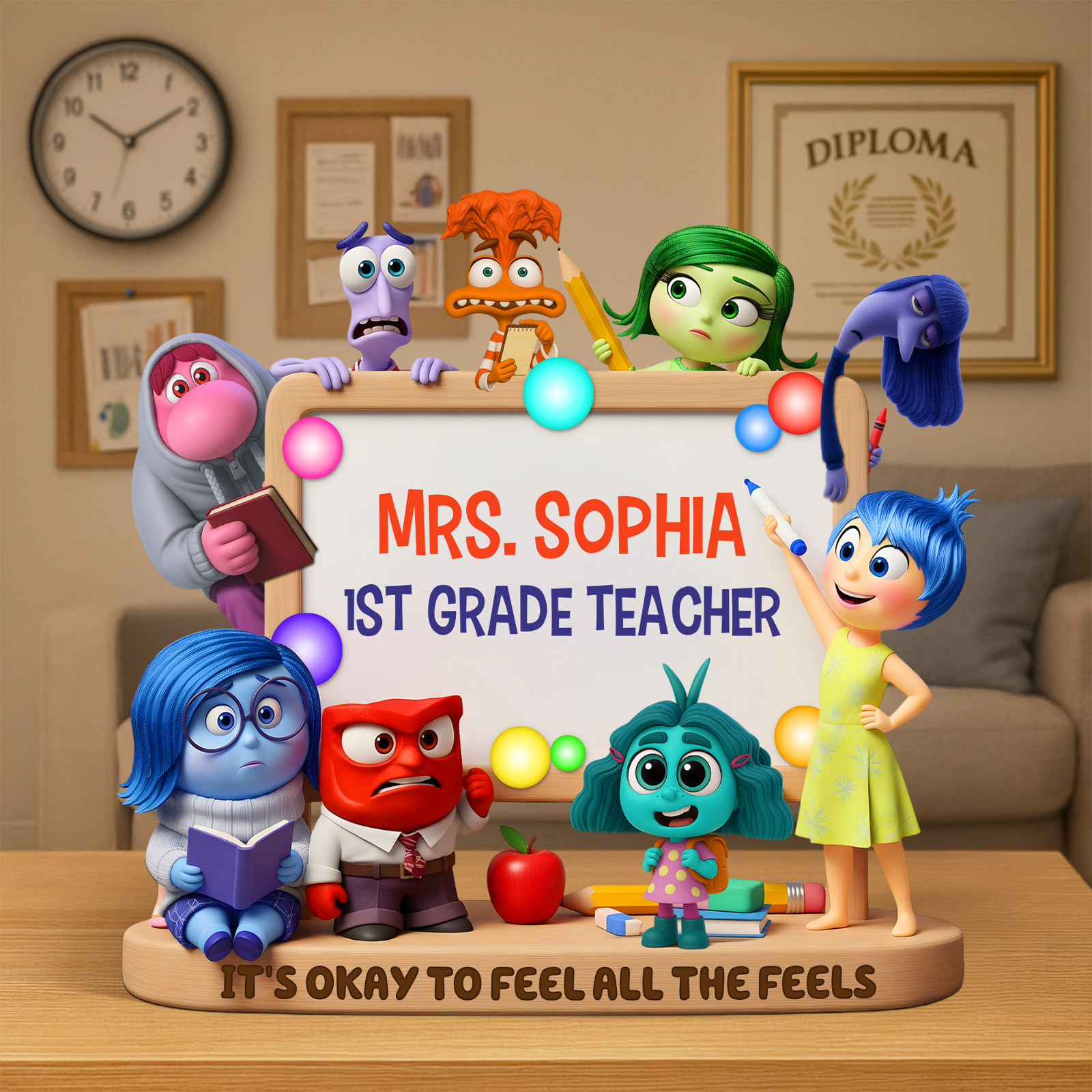 Personalized Inside Out Teacher Classroom Acrylic Plaque Wooden Block Decor Gift