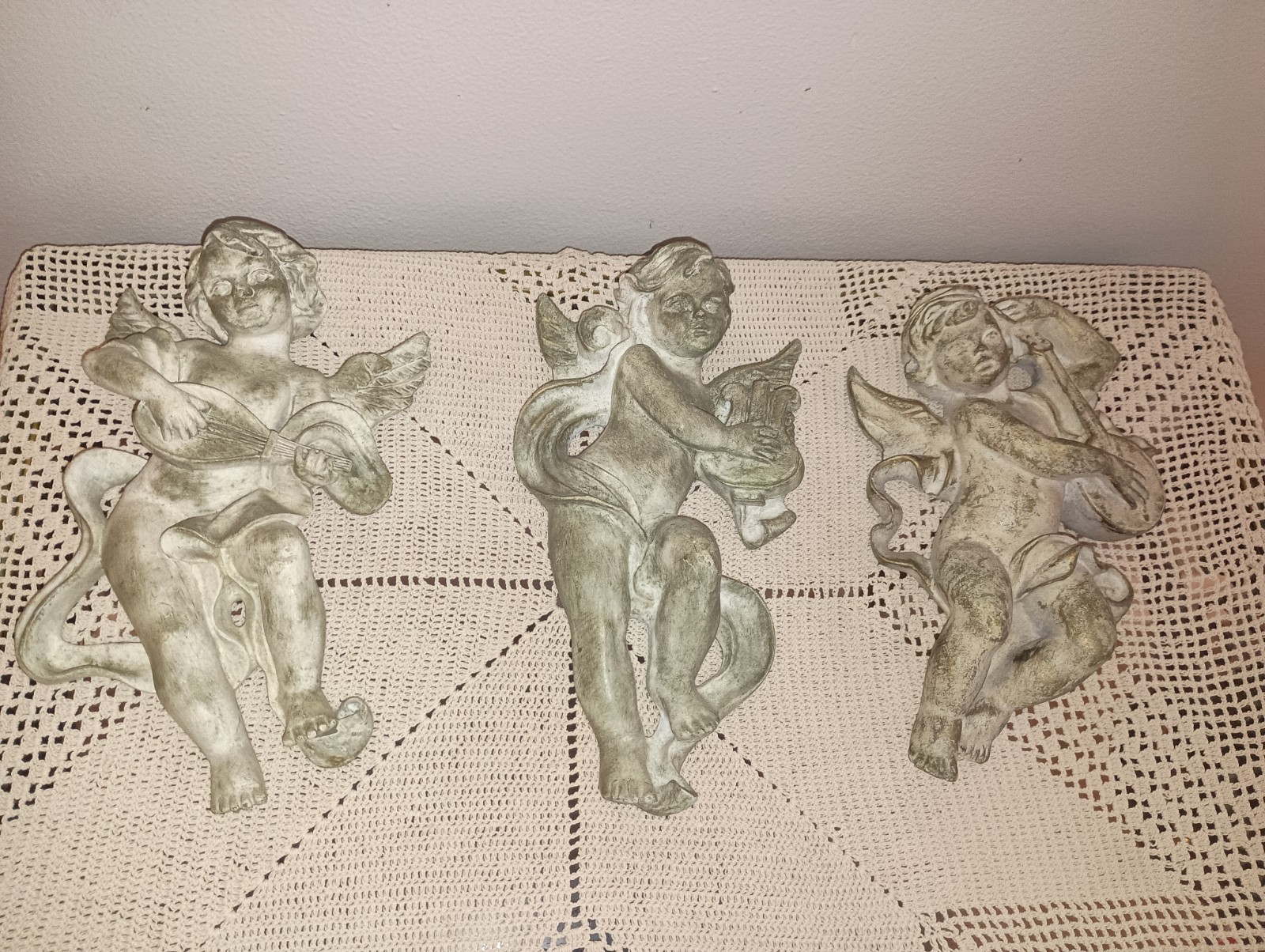 Set of 3 Cherub Musical Instrument Angels Wall Hanging Decor