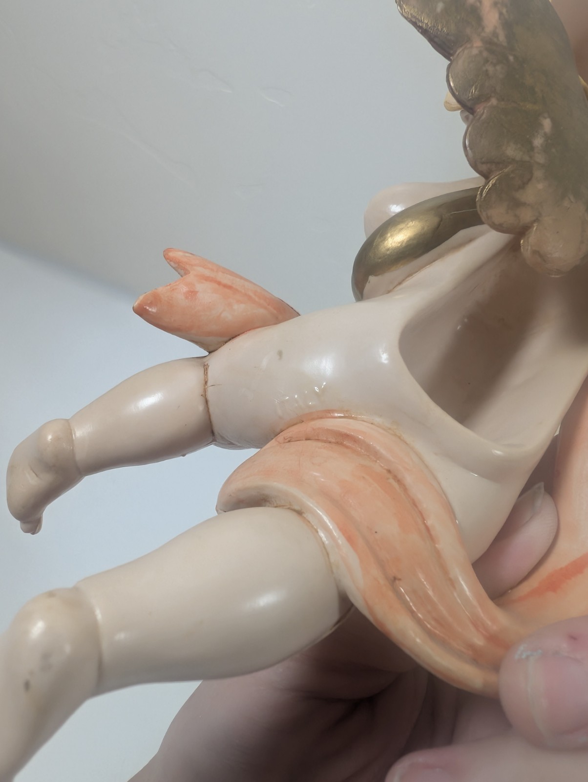Vintage Italy Cherub Horn Trumpet Blonde Baby Molded Plastic Wall Decor