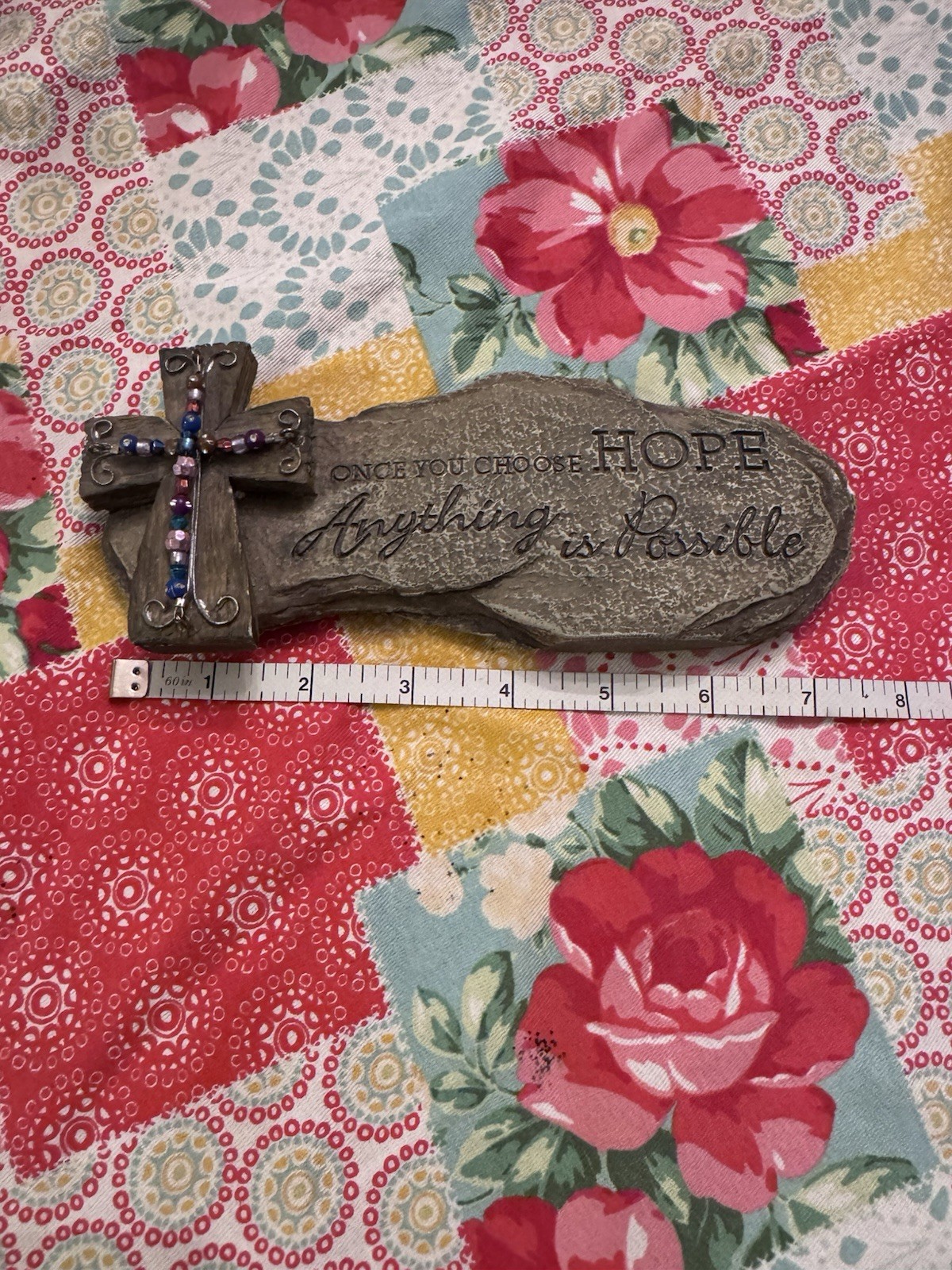 Rustic Stone Cross Figurine Resin Metal Glass Inspirational Hope Inscription