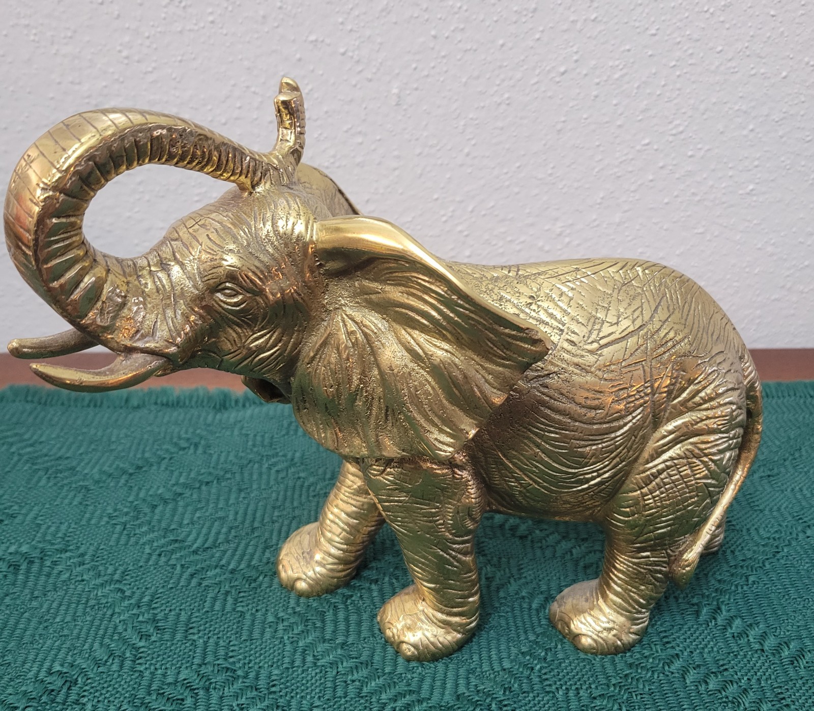 Vintage Heavy Brass Elephant Raised Trunk Figurine 6lbs 12oz