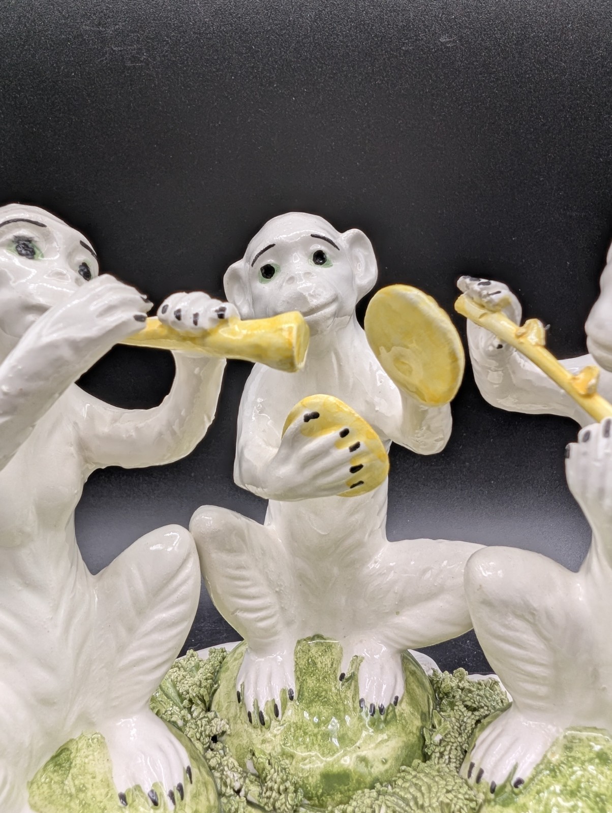 VTG Italian Majolica Ceramic Figurine 3 Monkeys Playing Instruments Signed GL
