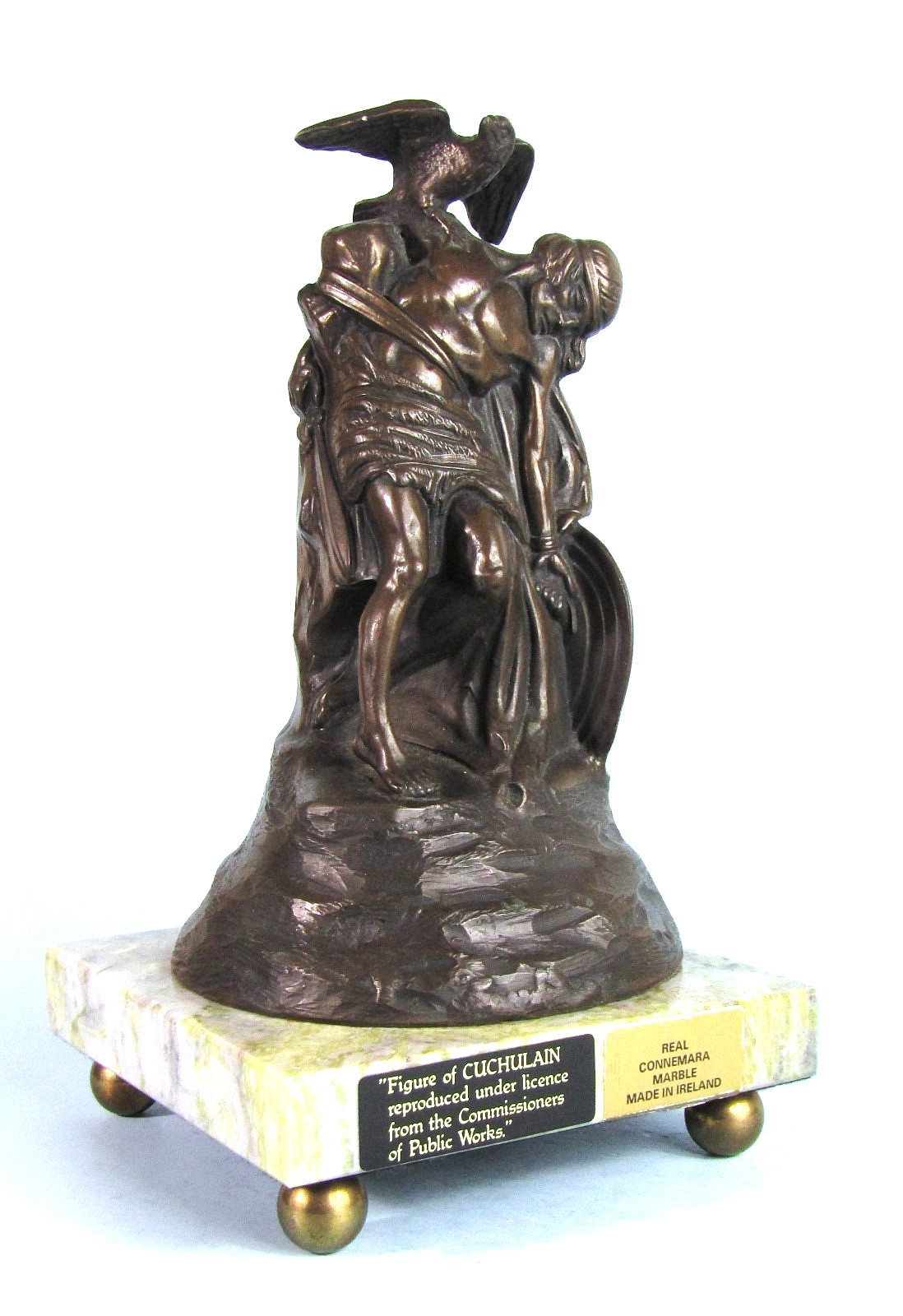 DEATH OF CUCHULAIN Bonded Bronze Sculpture on Marble by Oliver Sheppard, Ireland