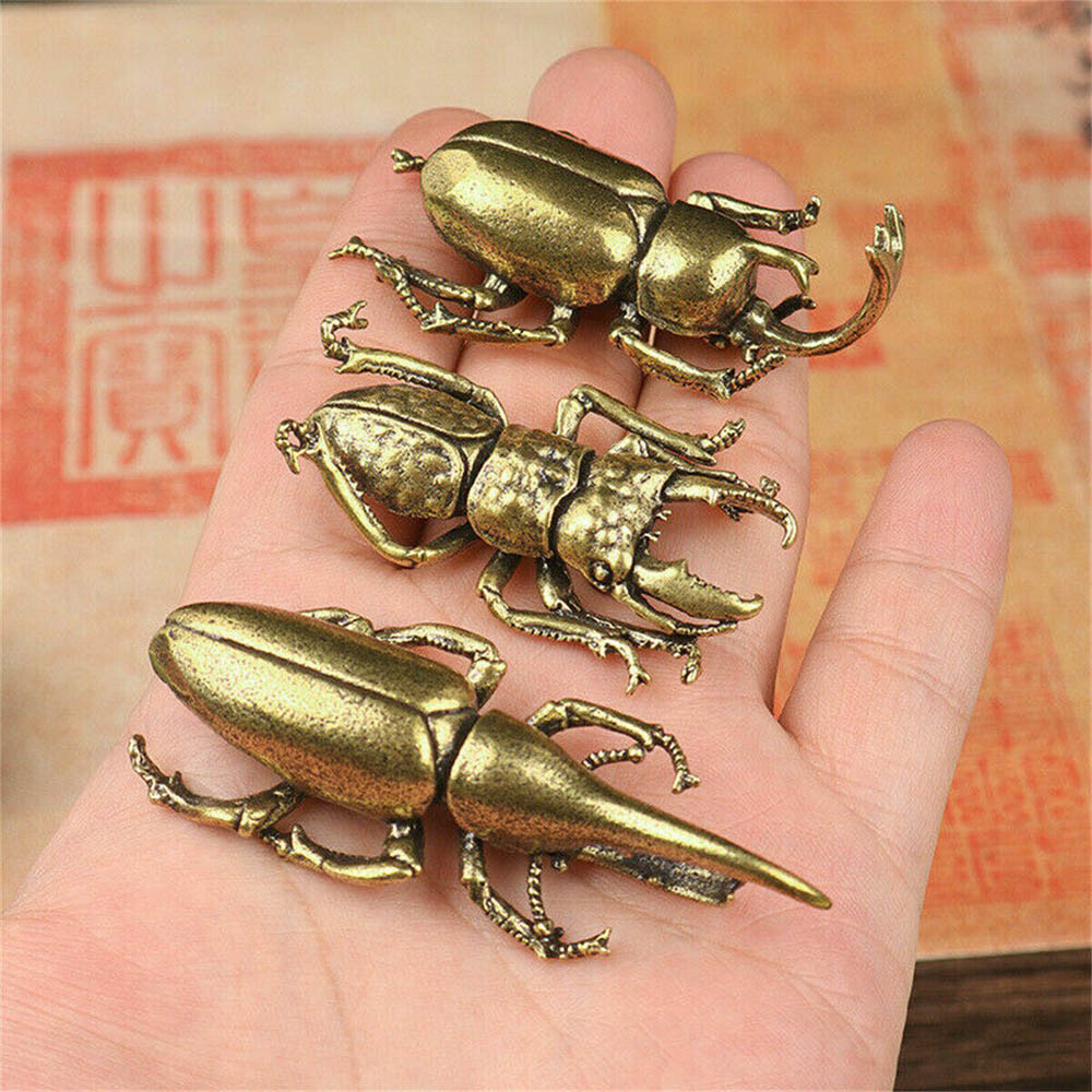 3Pcs Solid Brass Insect Figurine Beetle Statue Home Animal Decor Ornament USA