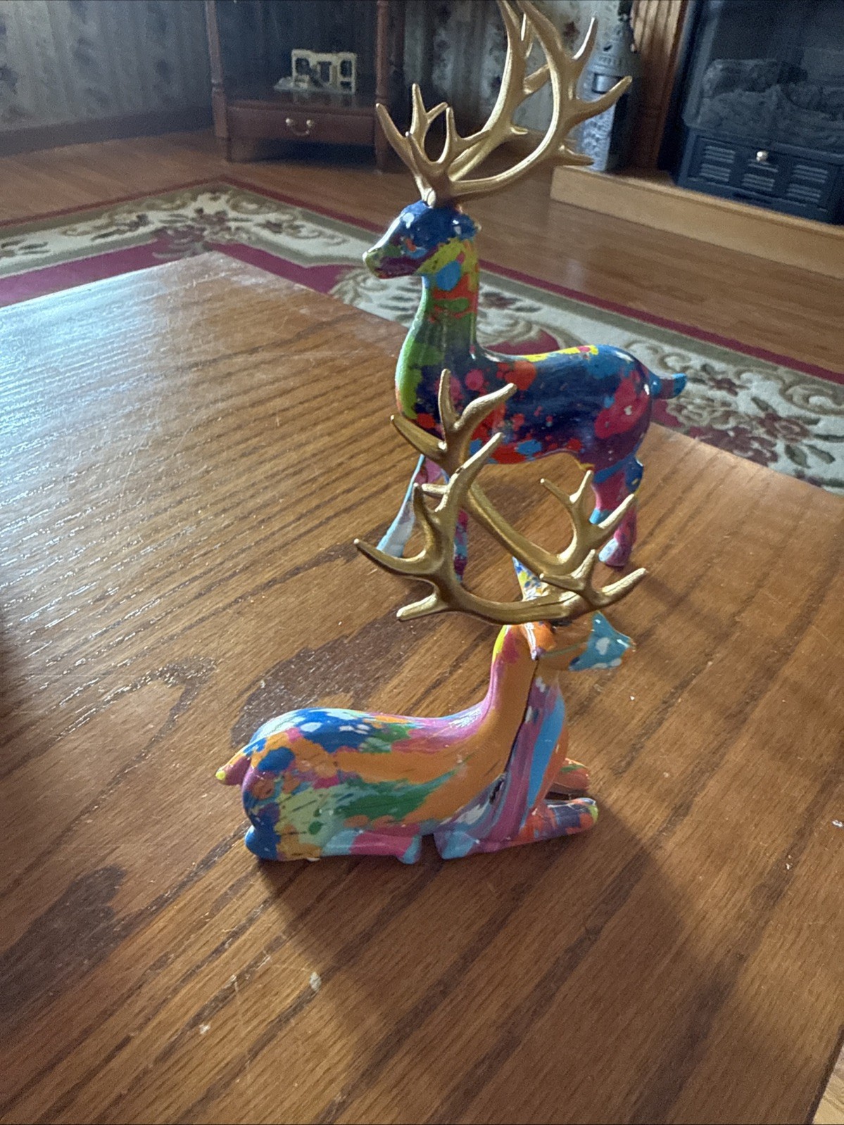 Unique Handpainted Resin Deer Figurines Set Of 2