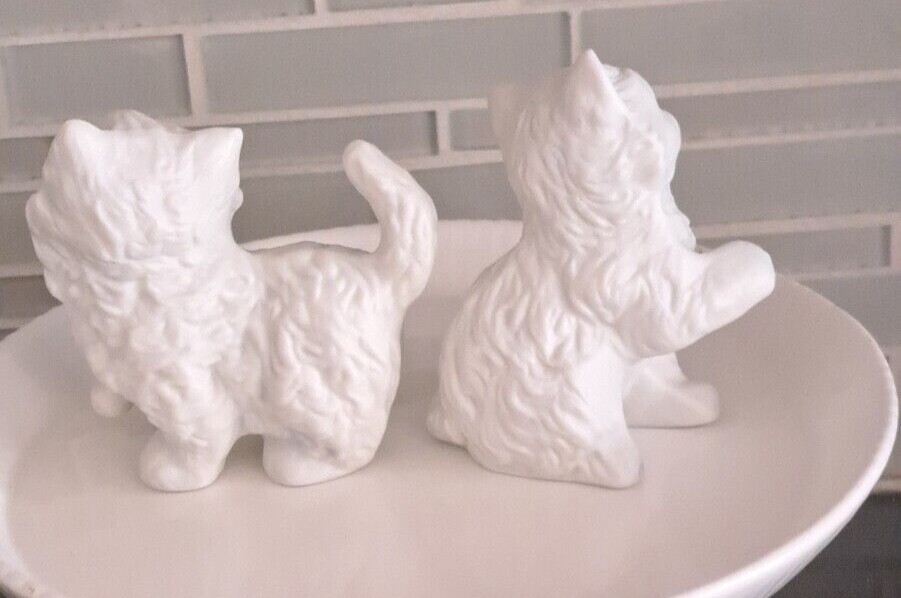 Vintage Homco Set Of White Ceramic Persian Cat Kittens, Blue Eyes 1413 Blue eyes