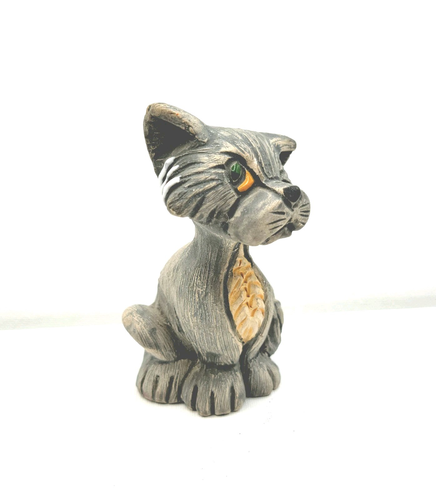 Whimsical Winking Gray Cat Figurine Sitting Kitty Hand Made In Uruguay 4″ READ