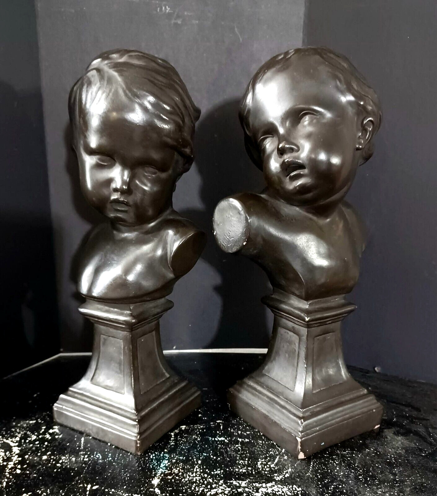 Vintage Alva Studio Plaster Child Bust Sculptures, 12″ high.