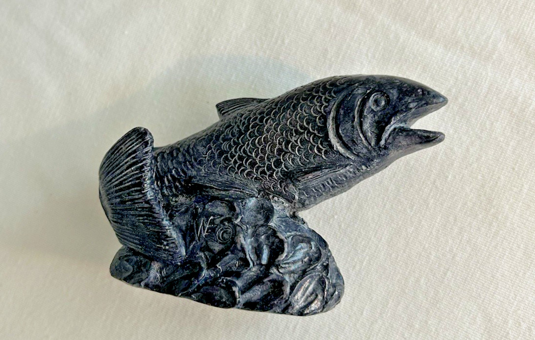 VTG Wolf Original Sculptures 4” Soapstone Carved Fish Salmon Jumping Figurine