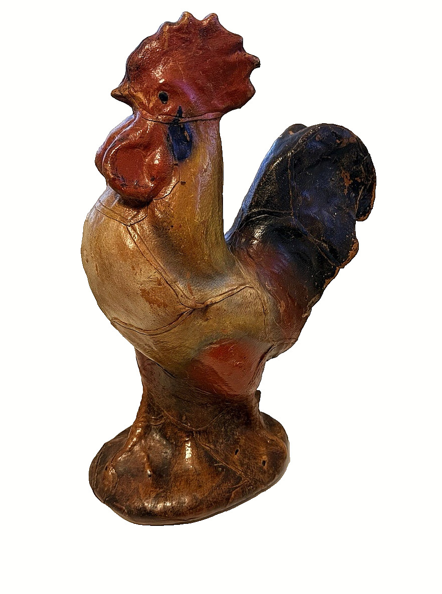 Vintage Leather Rooster Collectible Statue – Hand-Painted 18″ x 12″ (1990’s)