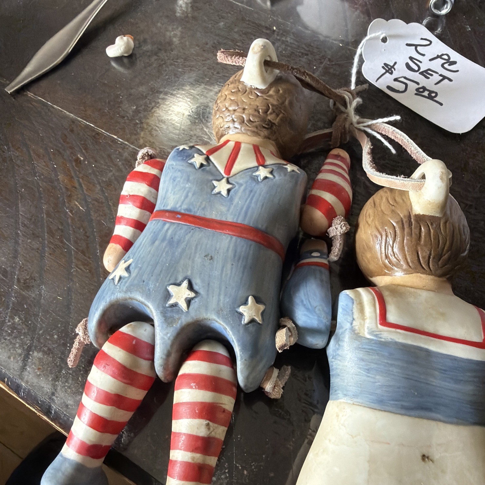 Vintage Ceramic Handpainted Rag Doll With Articulated Arms/legs Country Charm