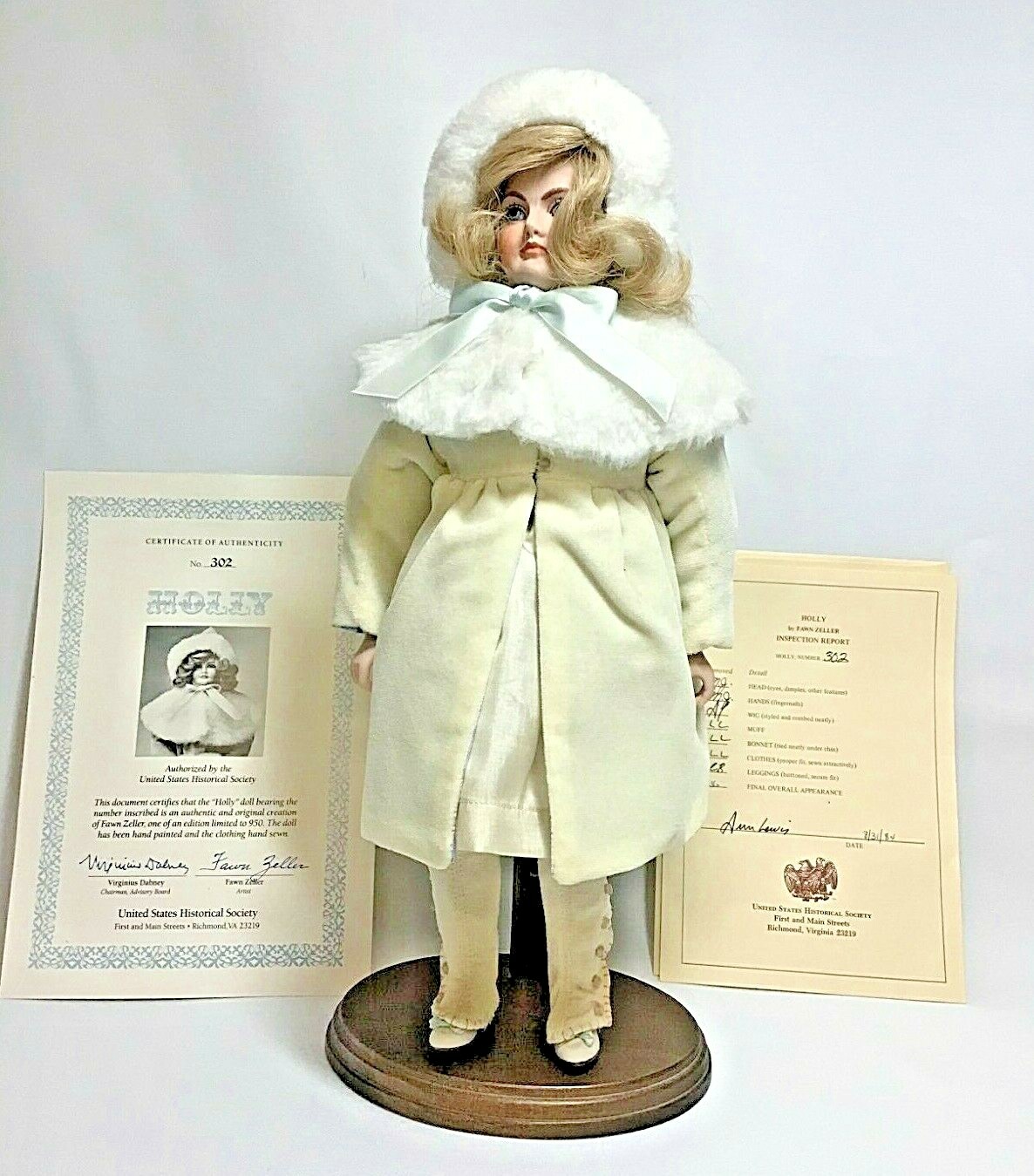 First Edition US Historical Society Doll-“HOLLY” w/COA #302 Porcelain Features