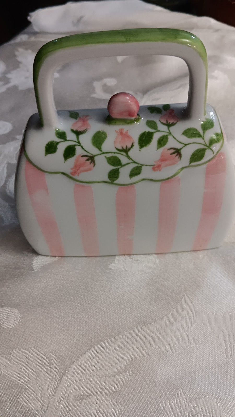 2 Pieces Andrea By Sadek Peacock Wall Plate Pink Green Porcelain Purse Bank EUC