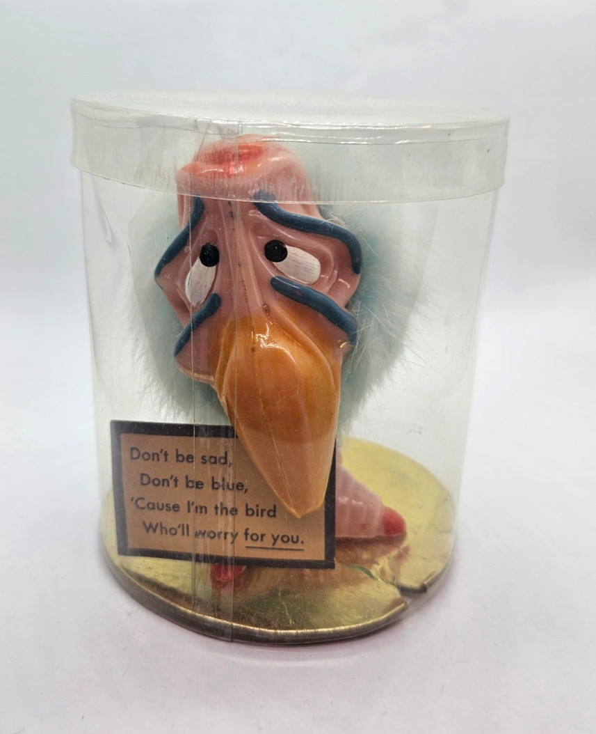 1960’s WORRY BIRD Vulture Orig. Box Psycho Hard Plastic & Fur Super Nice!