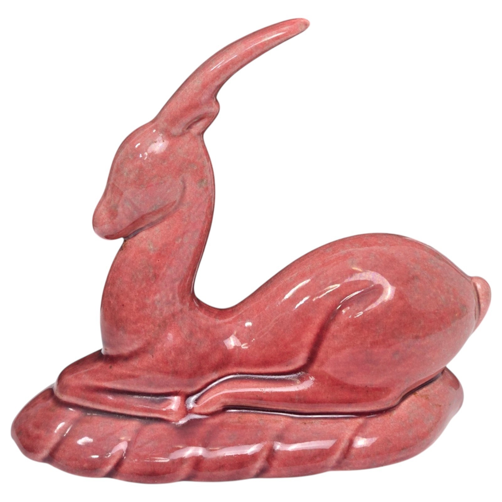 Vintage Gazelle Figurine Ceramic Pottery MCM Deer Art Deco Deep Rose