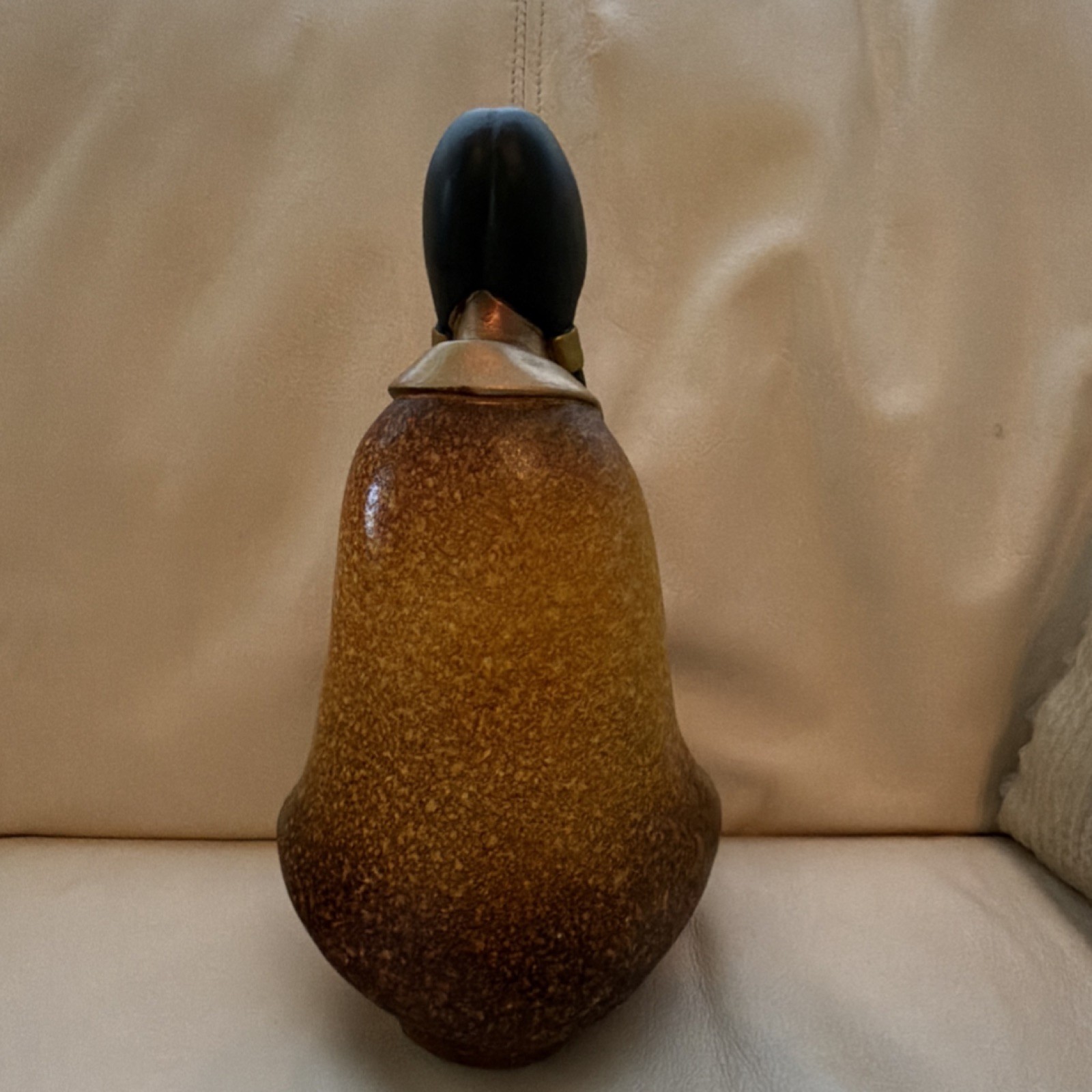 Modern Ceramic Woman Figurine Sculpture, Brown & Black, Matte Gold Finish