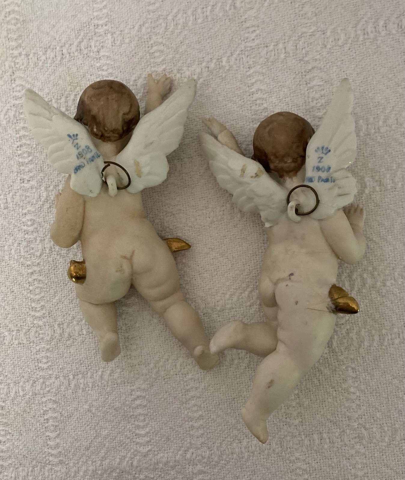 Antique German Angels Bisque Porcelain Pair, Ernst Bohne & Söhne Marked No Chips