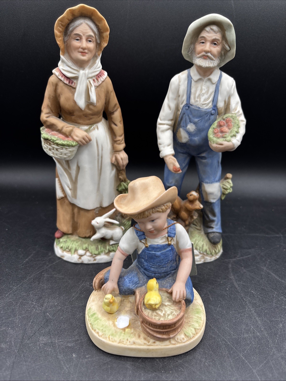 HOMCO #1409 Figurines Man & Woman Farmers Porcelain Figures & Denim Days Boy