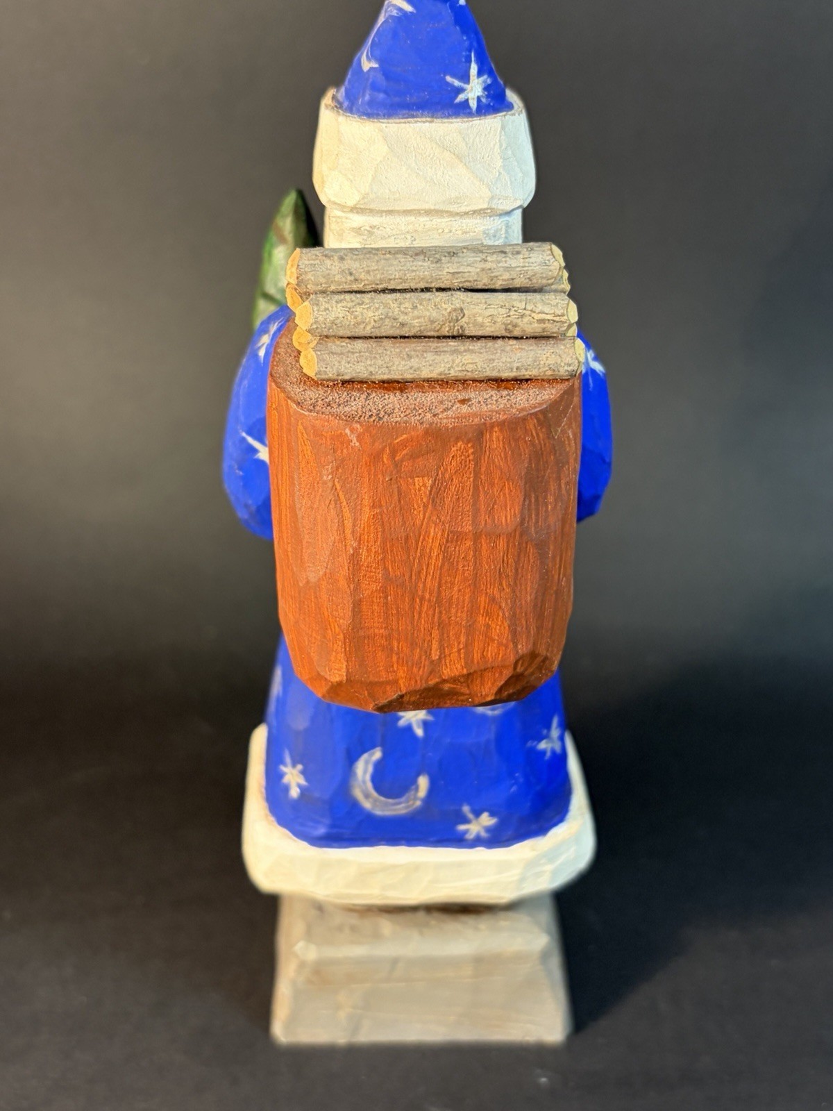 Folk Art Santa With Staff & Tree &Wizard Jacket Wood Carving 6.5” By ME ME 1999