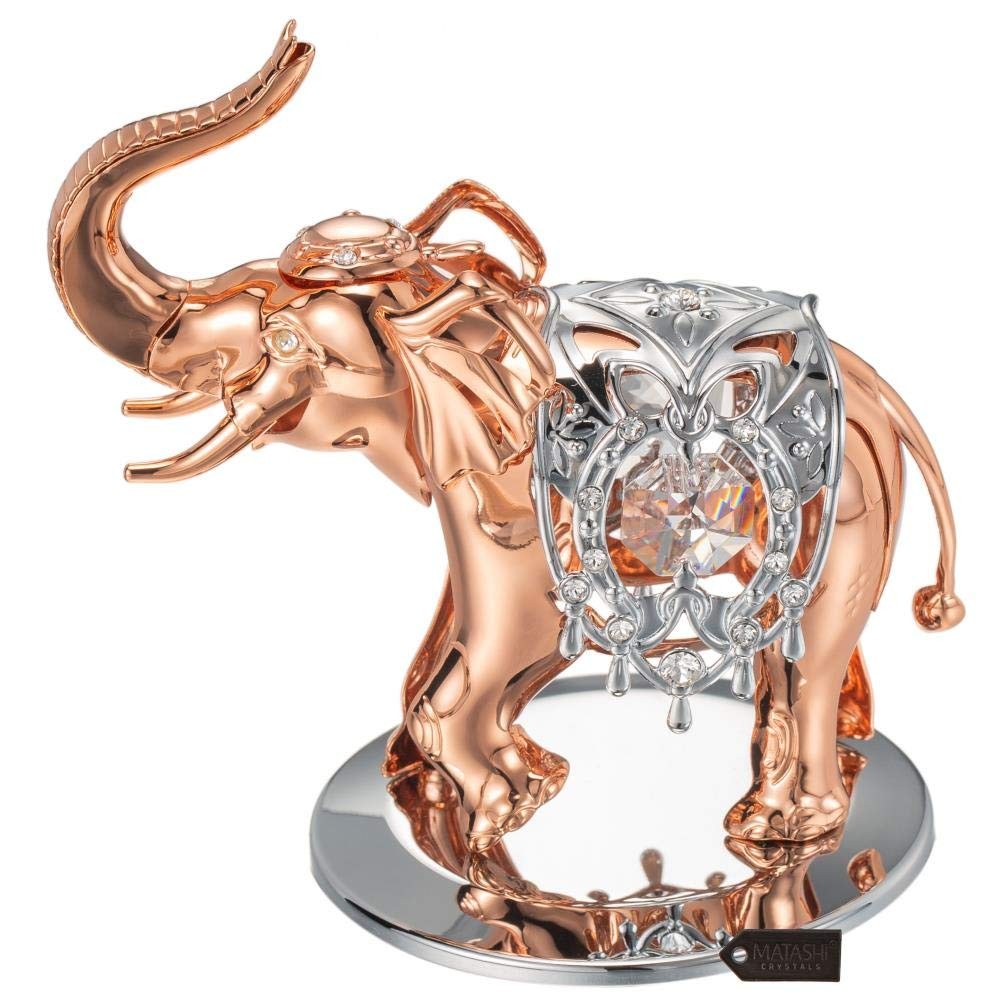 Christmas Elephant Ornament – Rose Gold and Silver Plated Figurine with Crystal