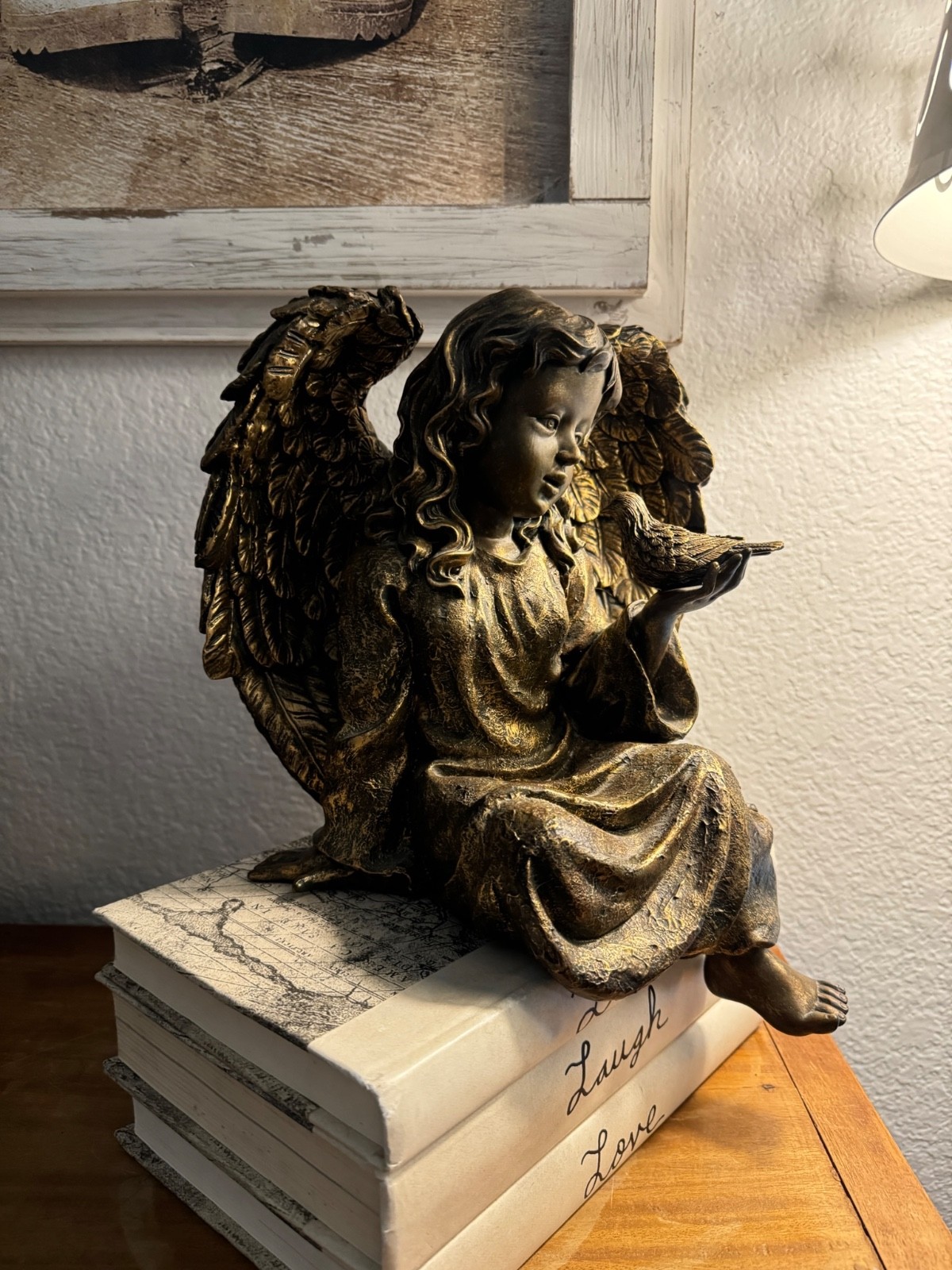 Antique Gold Angel Figurine Statue Cherub Shelfsitter Shelf Sitter 11″ y 9″