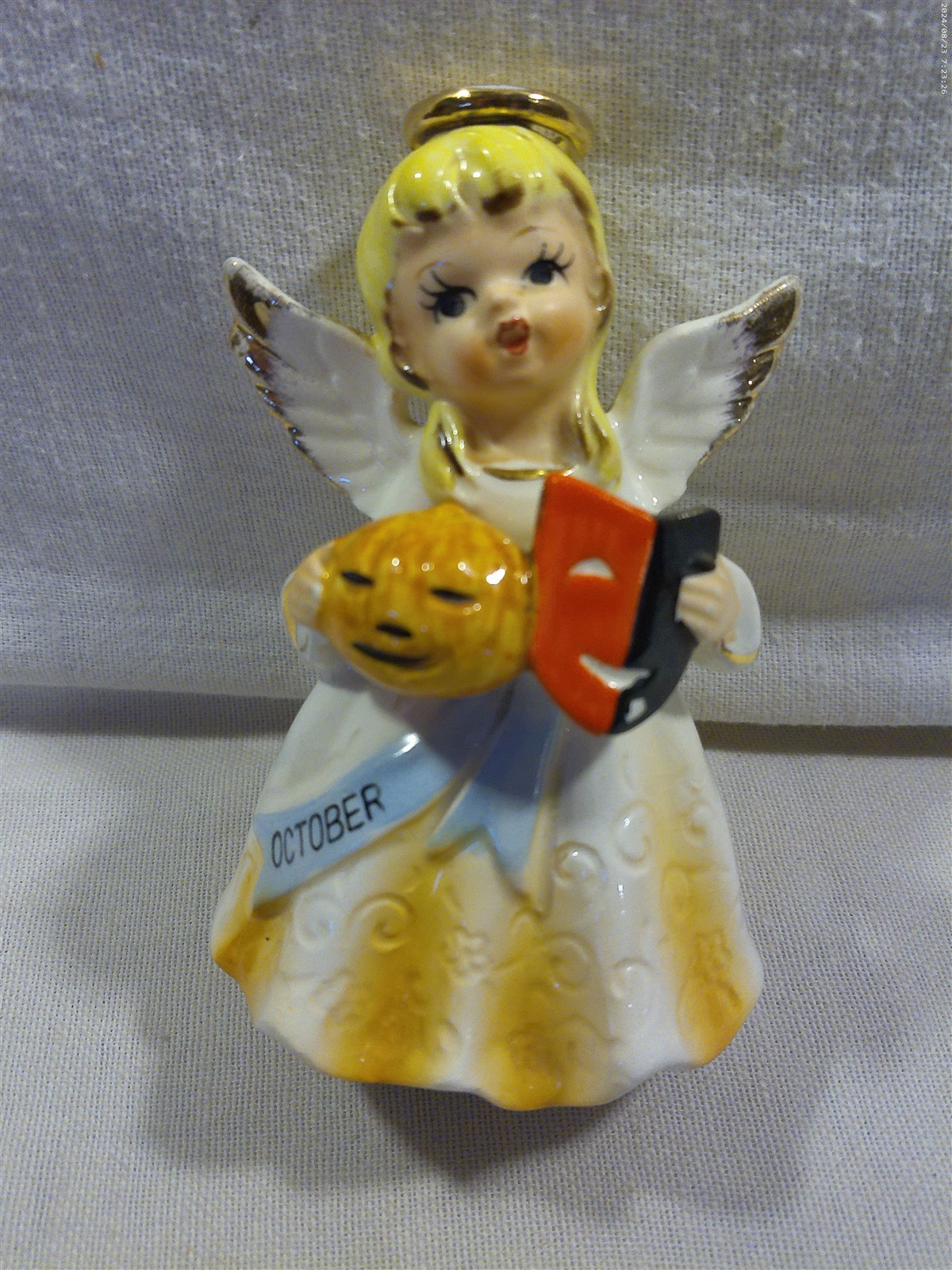 Vintage Japan Ceramic Halloween October Birthday Angel Girl Figurine