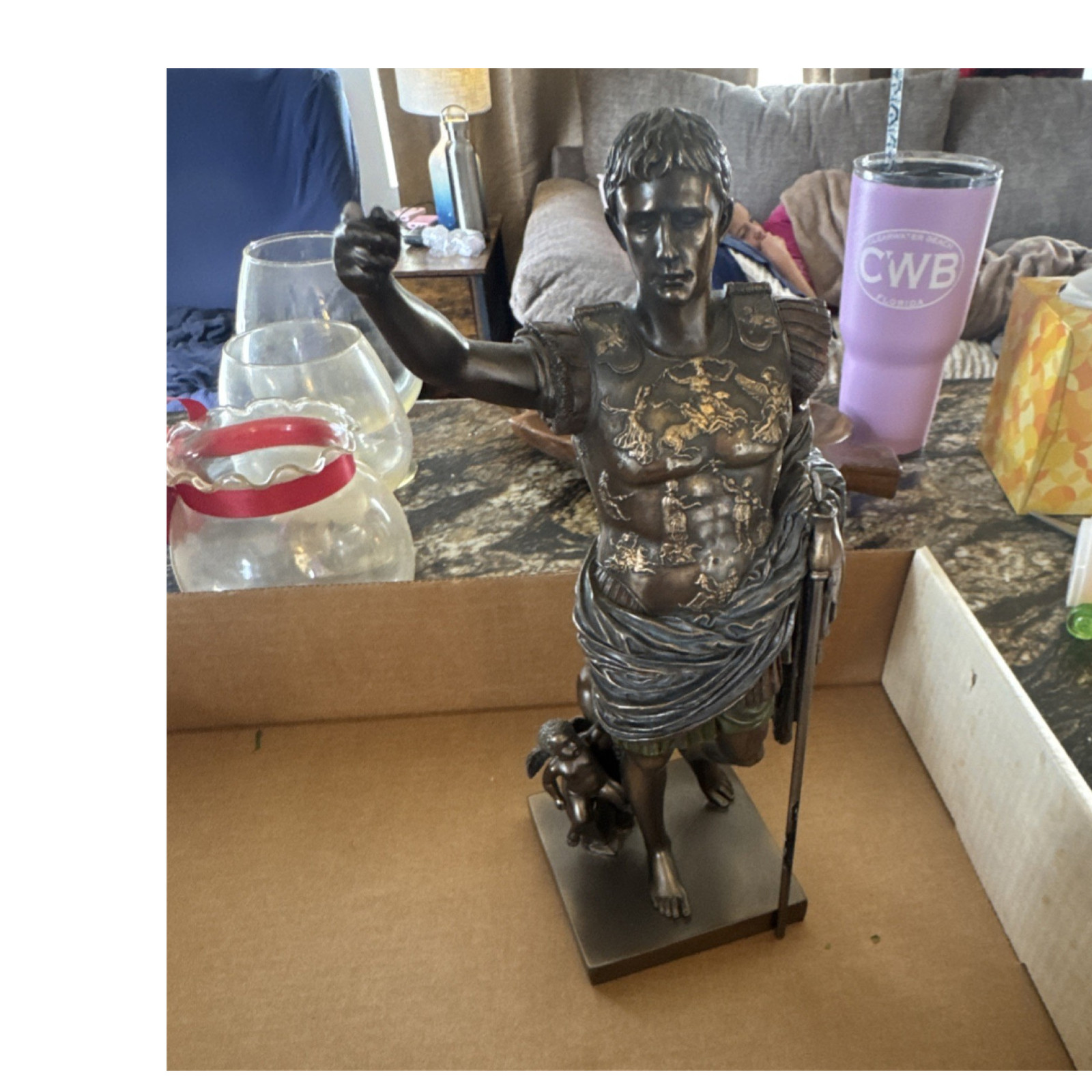 Roman Style Figurine Antique Bronze Finish collector Theme Carvings hand broken