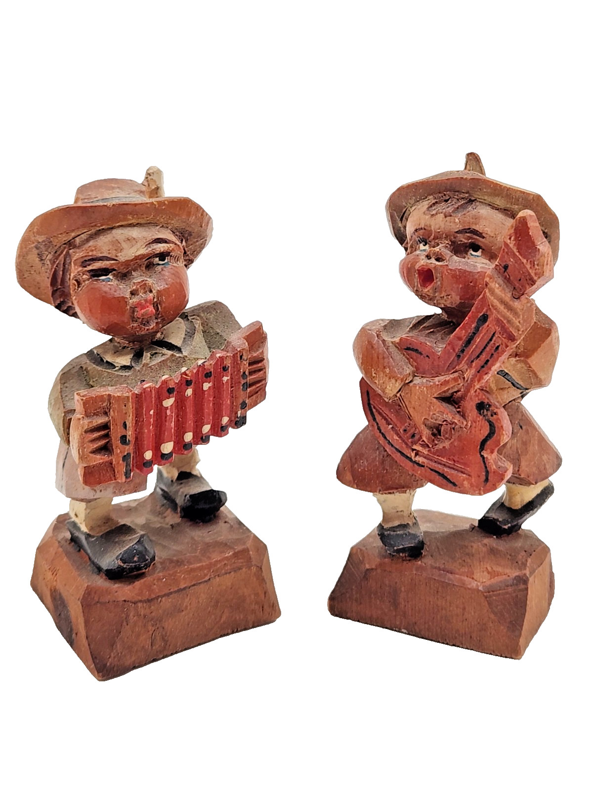 Anri Alpine Hand Carved Musicians Accordion & Guitar Small Figurines Set of 2
