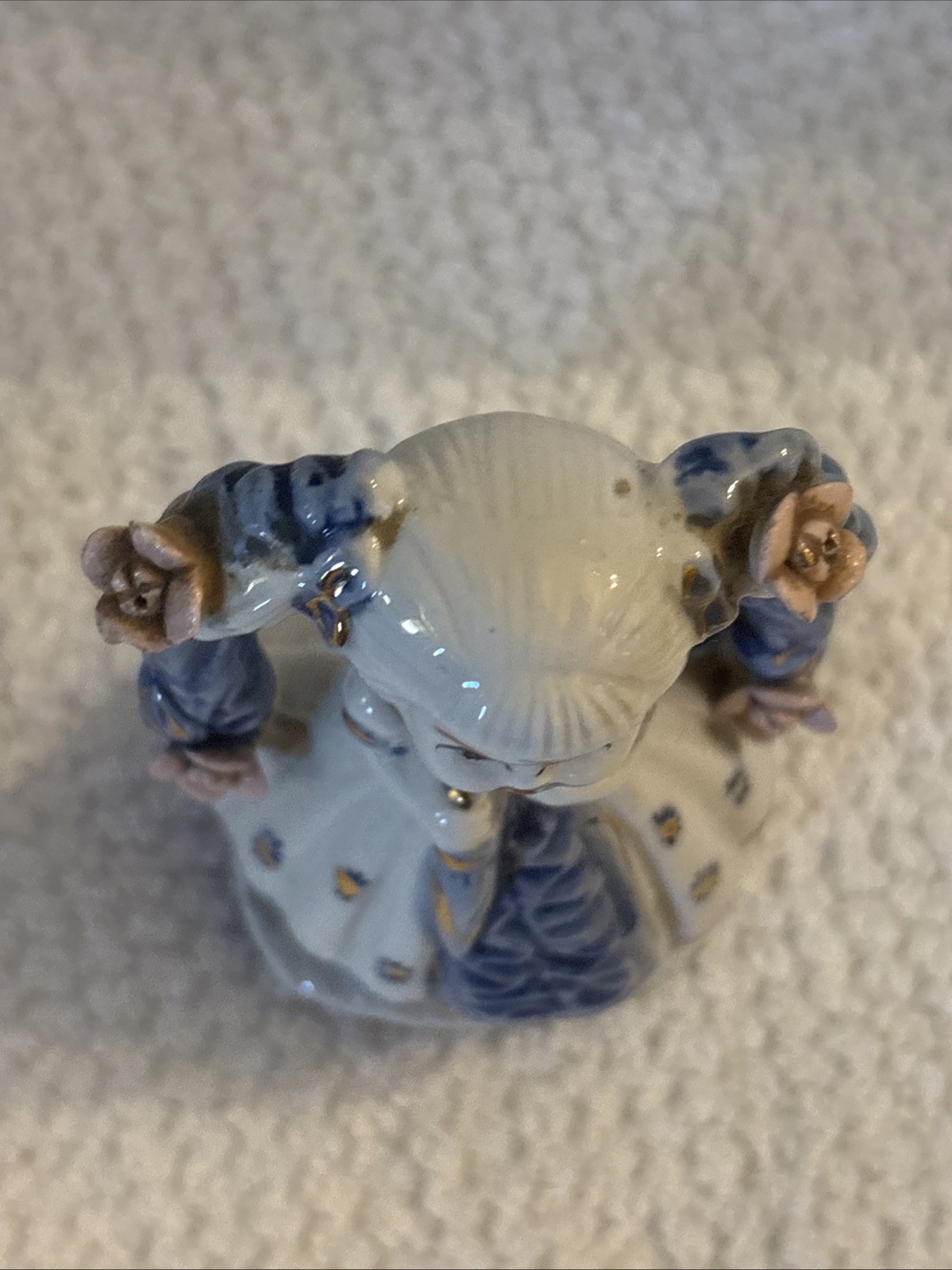RARE Vintage Japanese Porcelain Figurine Blue Pink Floral Girl Arch Geisha