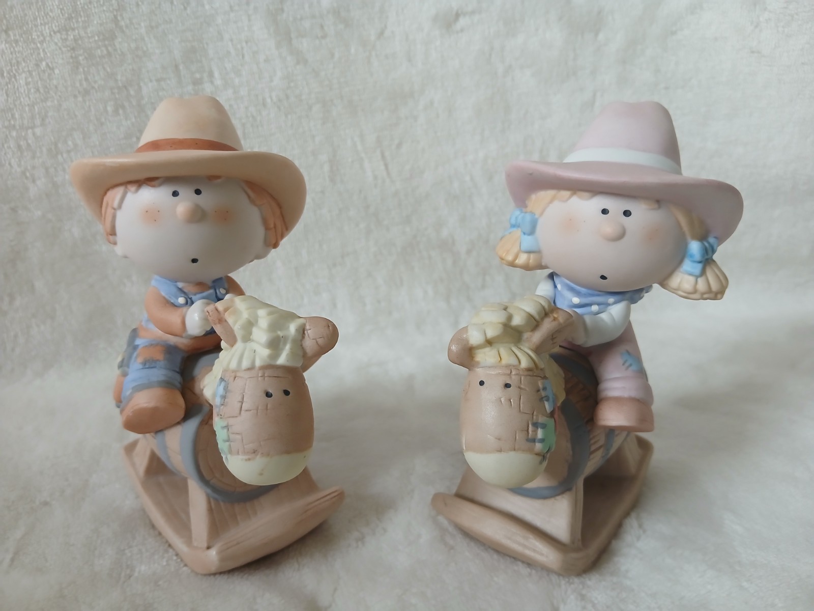 BUMPKINS Figurines – Lot of 2 – COWBOY & COWGIRL on Barrel Rocking Horse