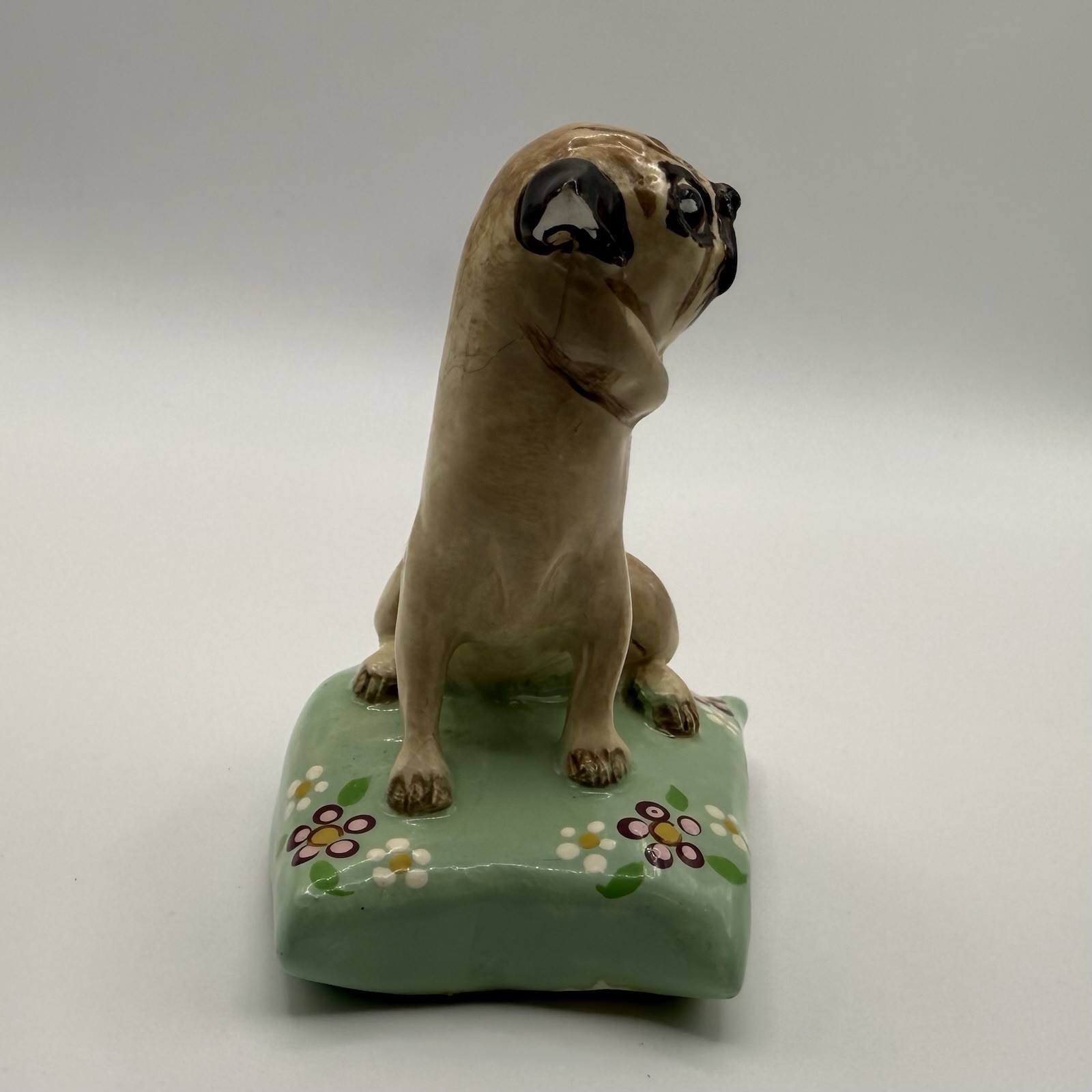 VTG Basil Matthews Pottery Pug Puppy Dog on Cushion Signed Figurine *AS IS*
