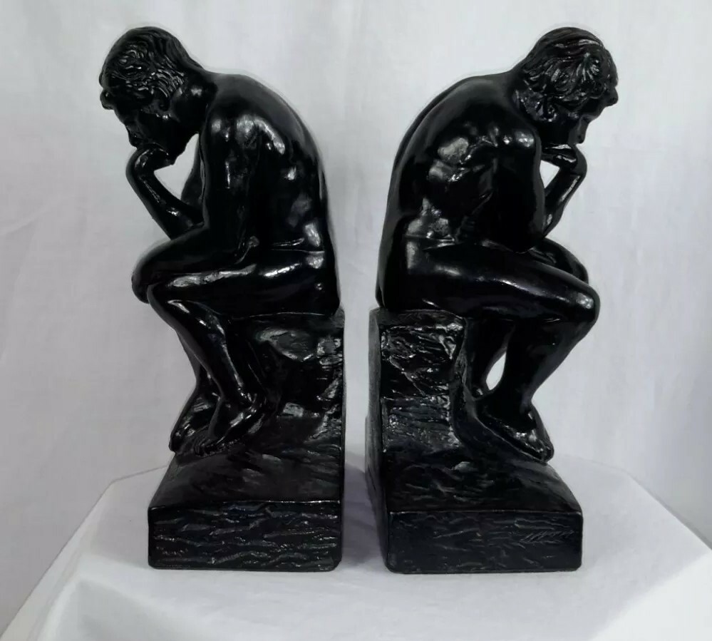 Mid Century Modern bookends Esco Chalkware Thinking Man Bust Set Of Two Vintage