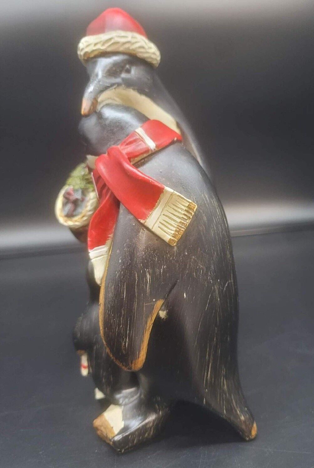 Penguin Christmas Figurine Family Of 3 Figurine 8 1/2″ Wood Look Family