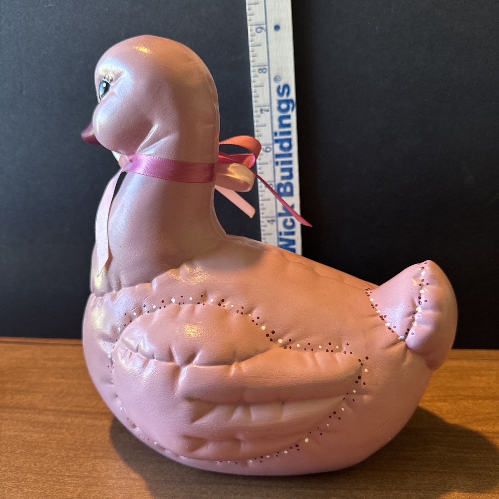 VTG.* 1985*Kimple Mold*Hand Painted*Pink Ceramic Duck Quilted Look